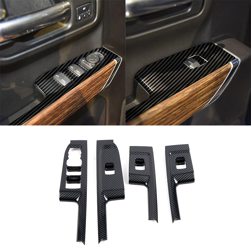 Carbon Fiber Window Switch Control Cover Trim 4PCS For Chevrolet SILVERADO 2019-2022